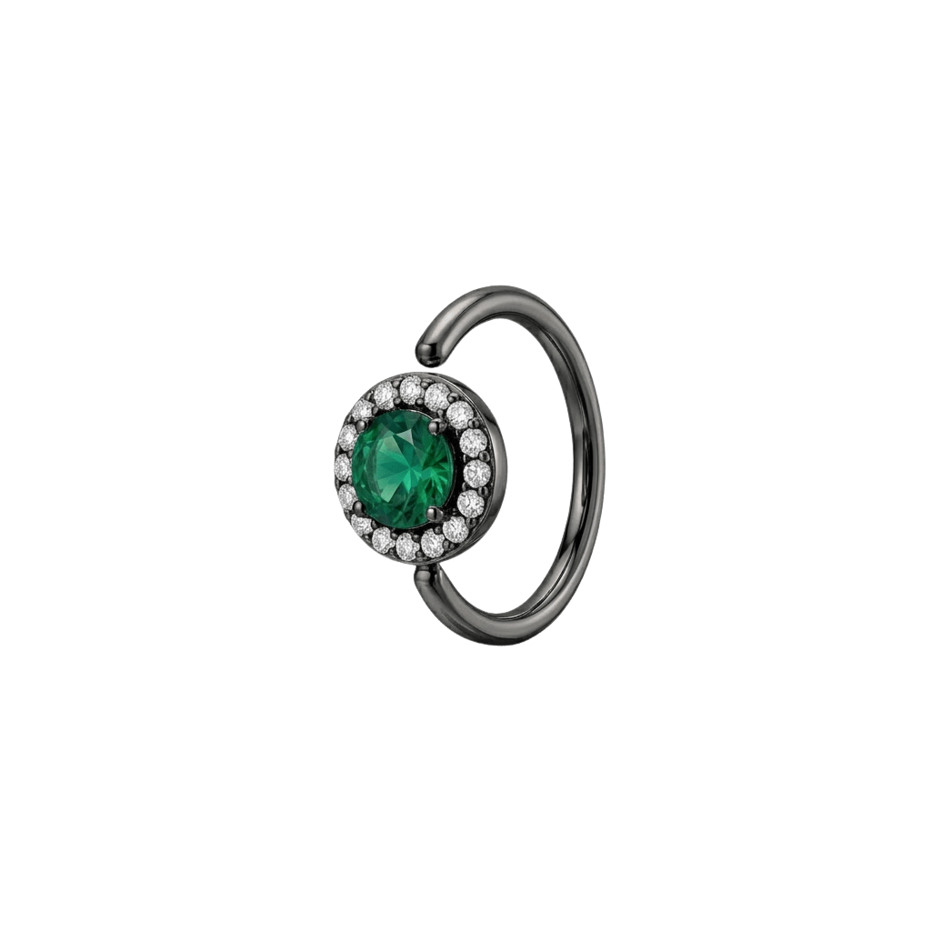 Halo - 14K Gold Multi - Stone Fixed Bead Ring - piercing - zone.com