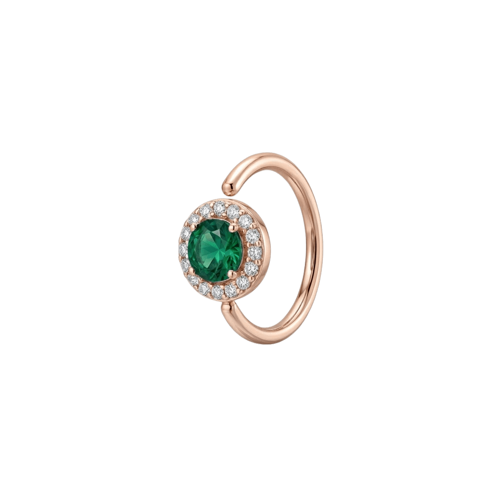 Halo - 14K Gold Multi - Stone Fixed Bead Ring - piercing - zone.com