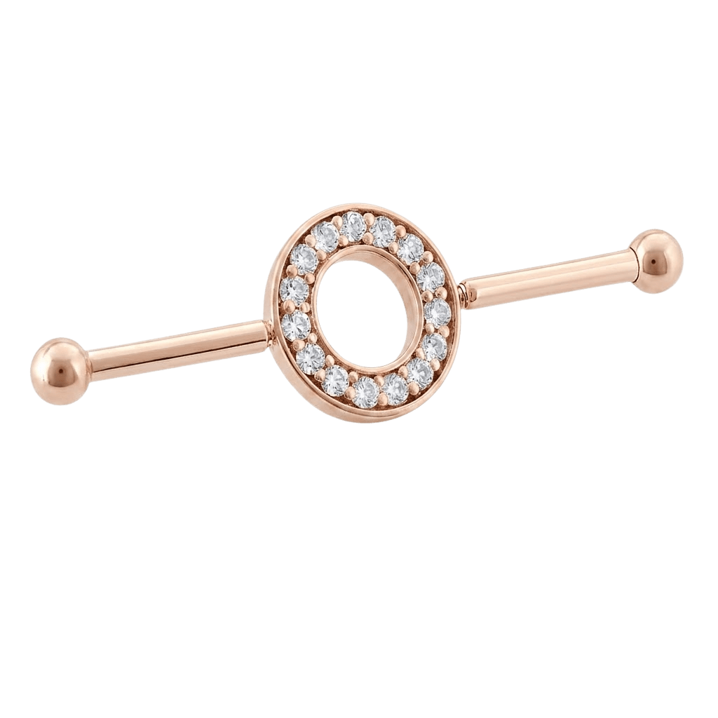 Halo Ring - 14K Gold Gem Straight Barbell - piercing - zone.com