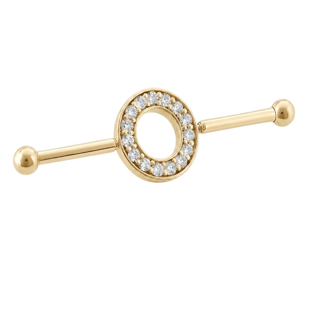 Halo Ring - 14K Gold Gem Straight Barbell - piercing - zone.com