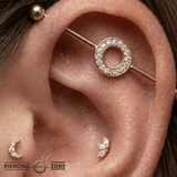 Halo Ring - 14K Gold Gem Straight Barbell - piercing - zone.com