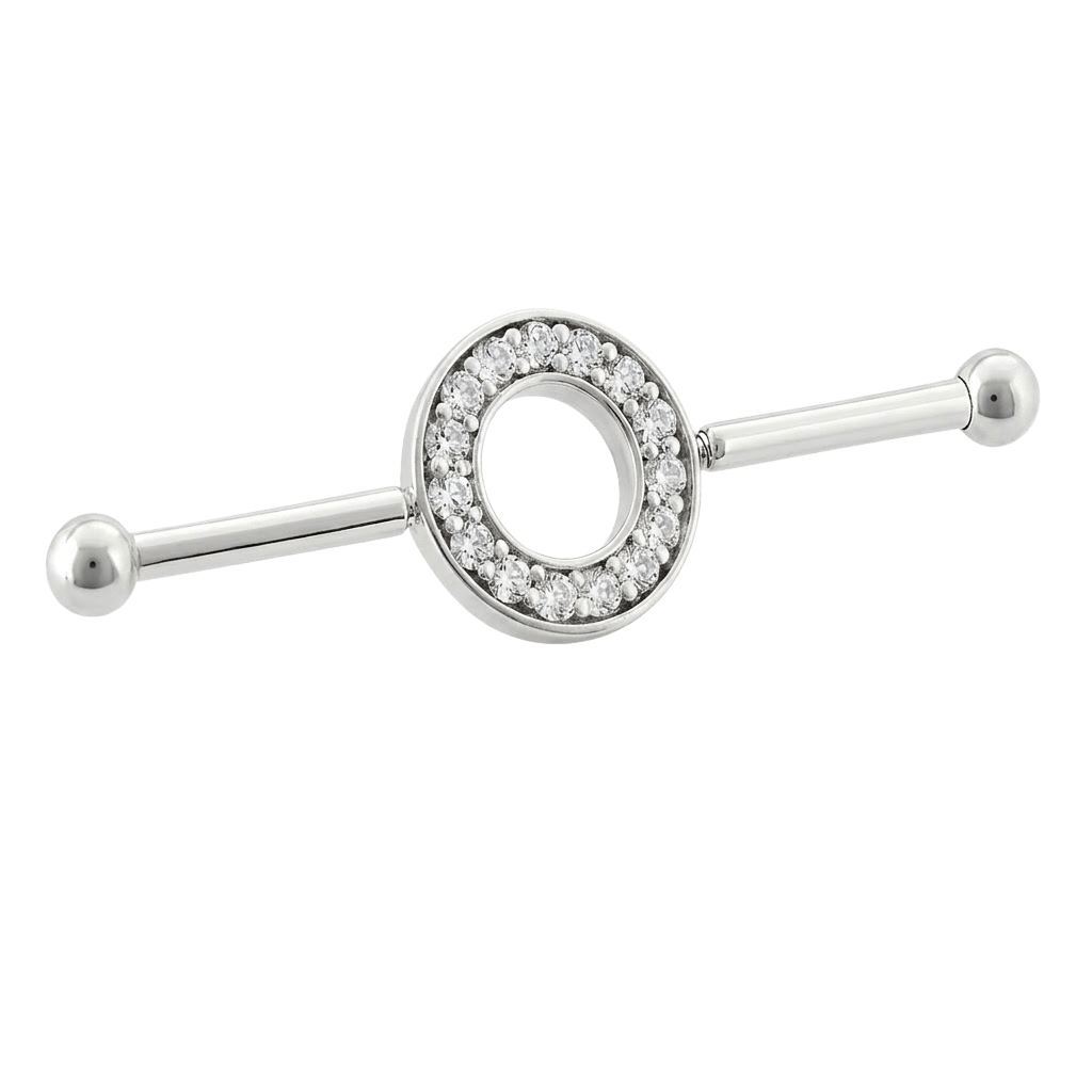 Halo Ring - 14K Gold Gem Straight Barbell - piercing - zone.com