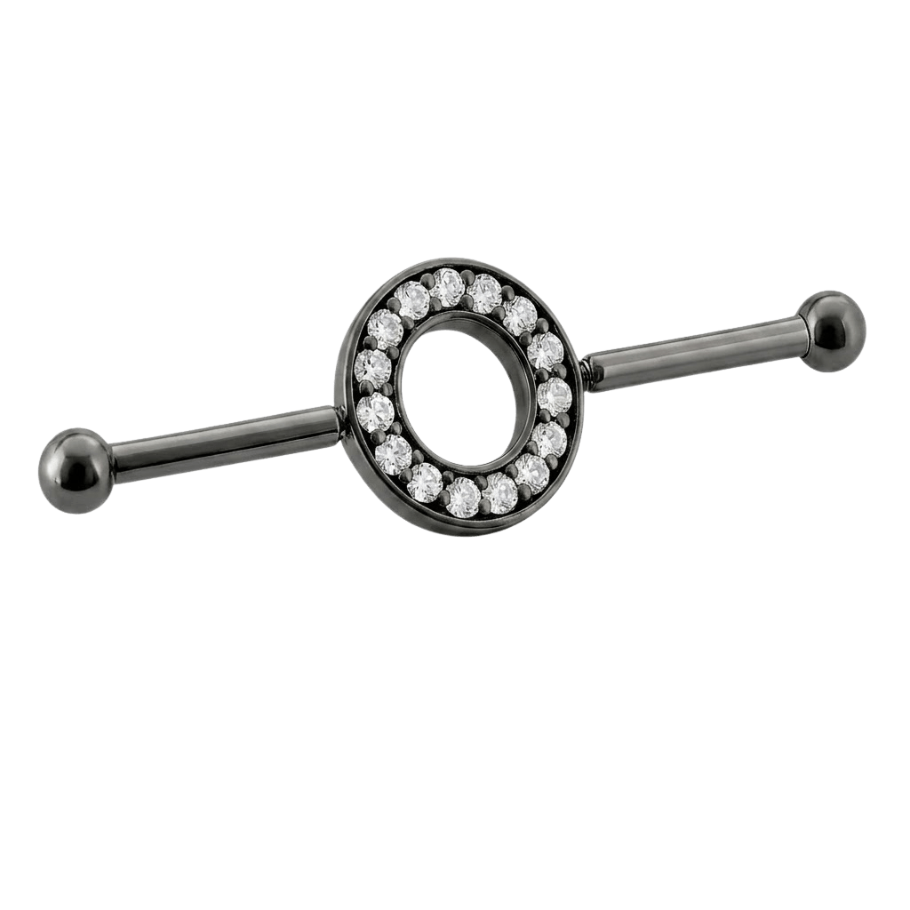Halo Ring - 14K Gold Gem Straight Barbell - piercing - zone.com