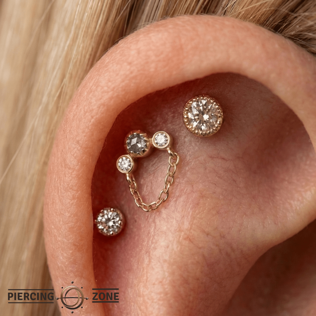 Halston – 14K Gold Grey Diamond, White Sapphire & Chain Threadless End - piercing - zone.com