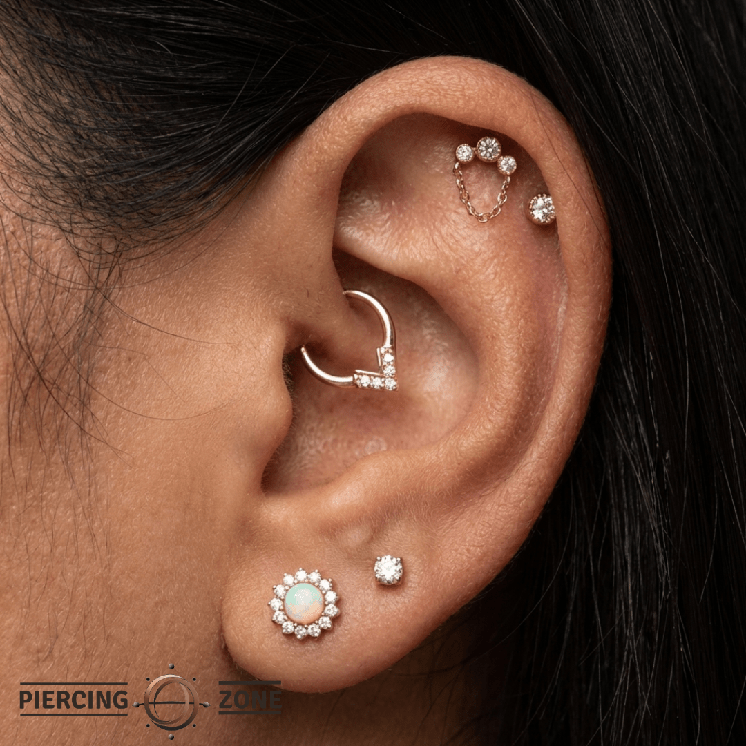 Halston CZ + Chain – 14K Gold Swarovski CZ & Chain Threadless End - piercing - zone.com