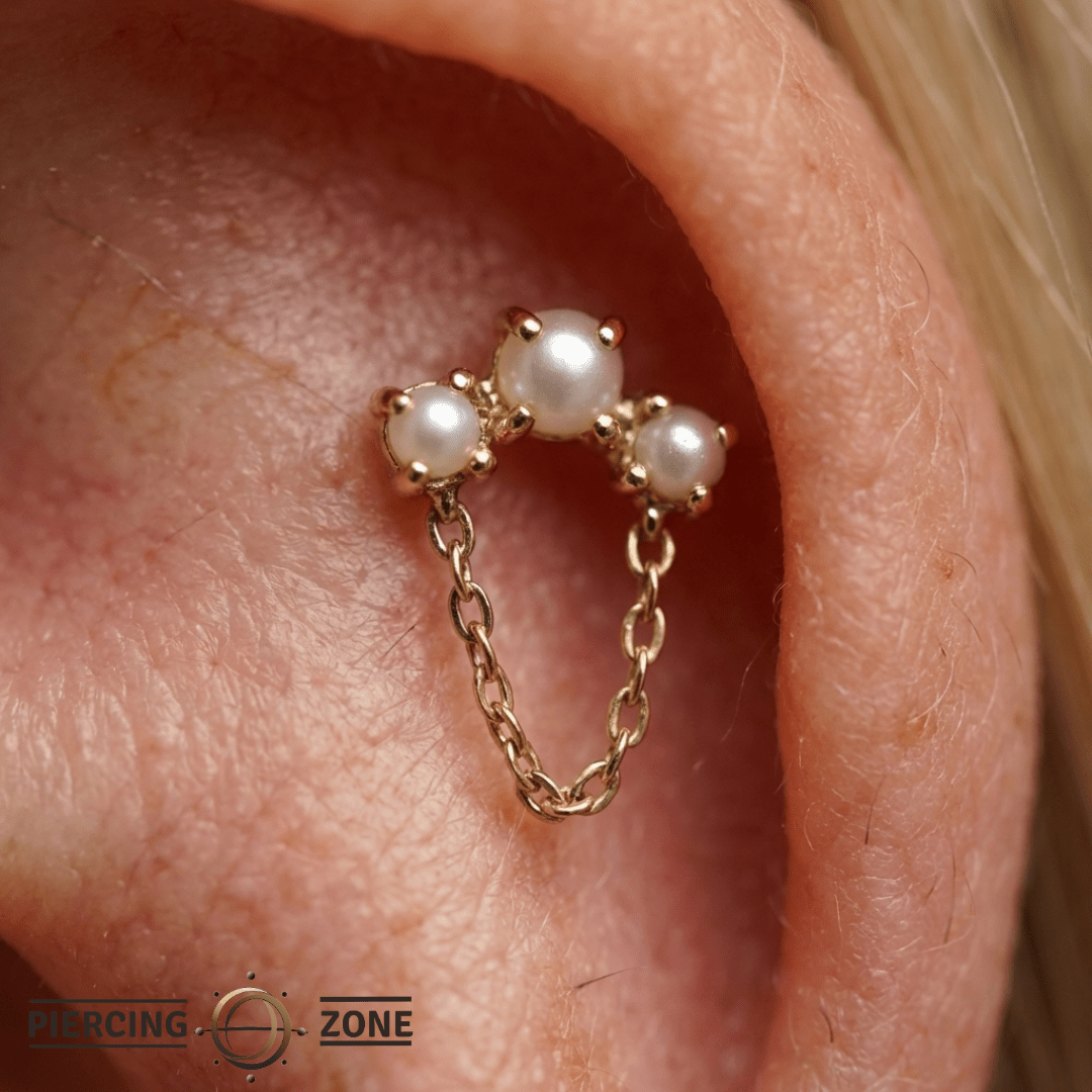 Halston Pearl – 14K Gold Freshwater Pearl & Chain Threadless End - piercing - zone.com