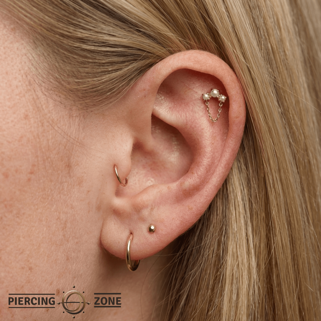 Halston Pearl – 14K Gold Freshwater Pearl & Chain Threadless End - piercing - zone.com