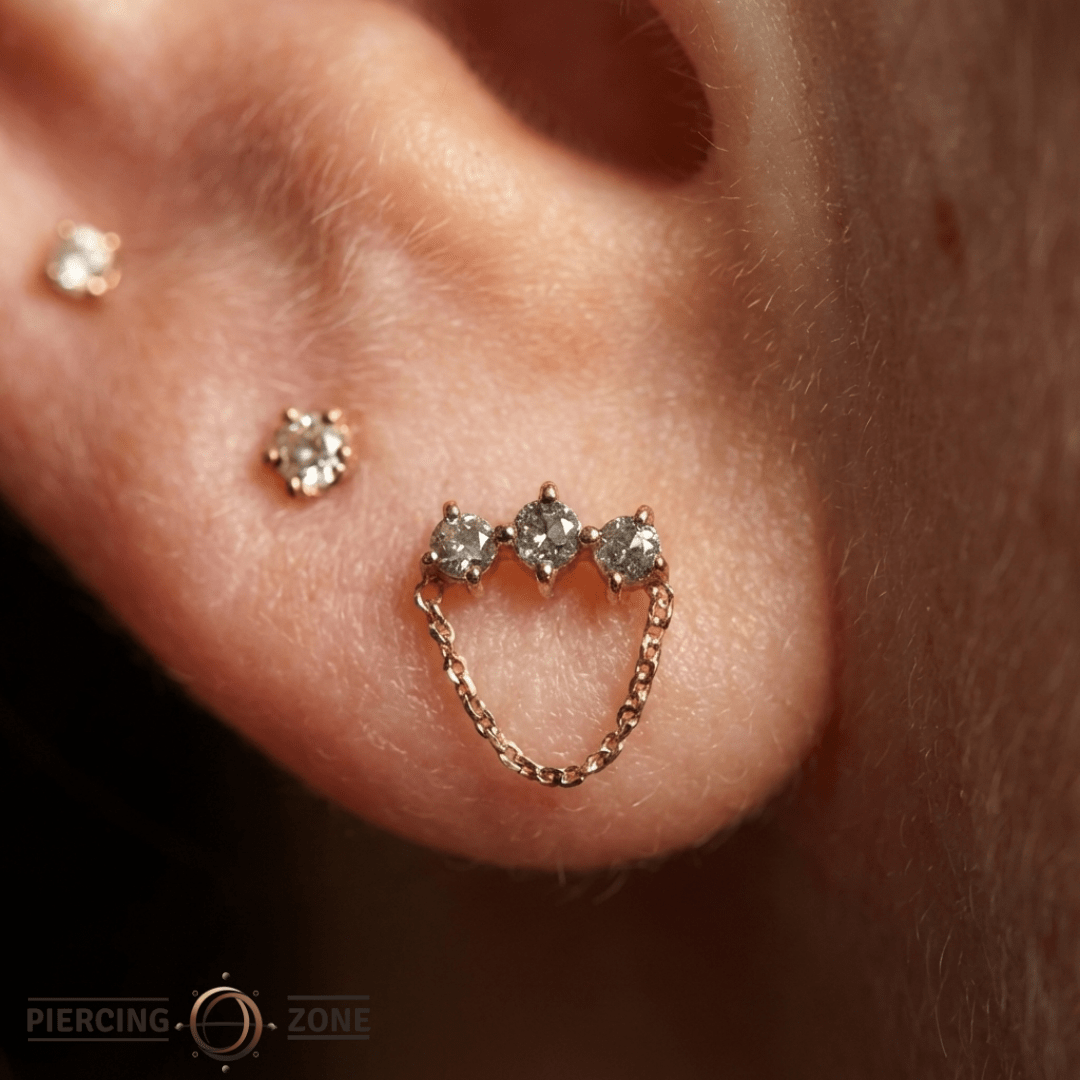 Halston – Reverse Set Grey Diamond – 14K Gold Threadless End - piercing - zone.com