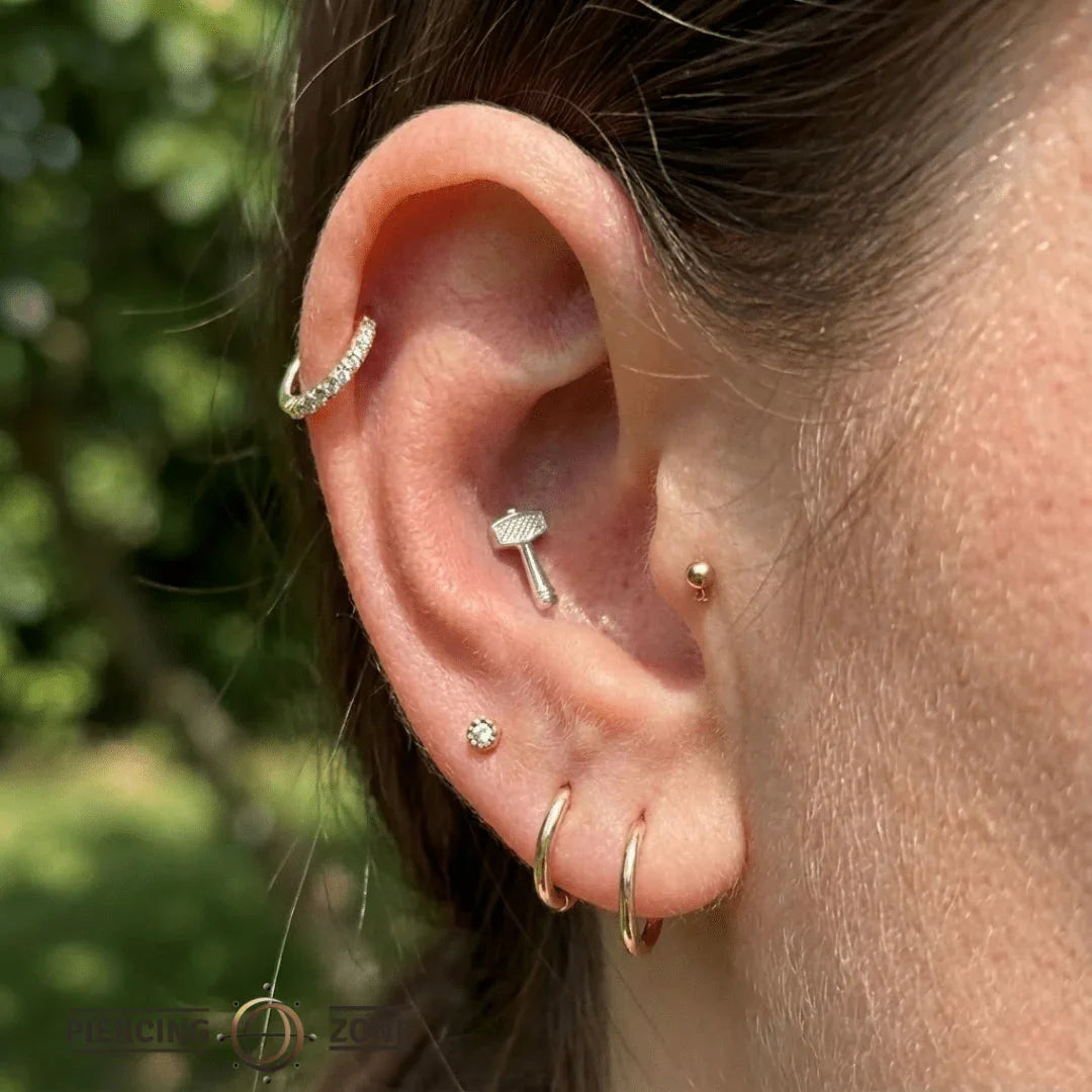 Hammer – 14K/18K Gold Textured Bar Threadless End - piercing - zone.com