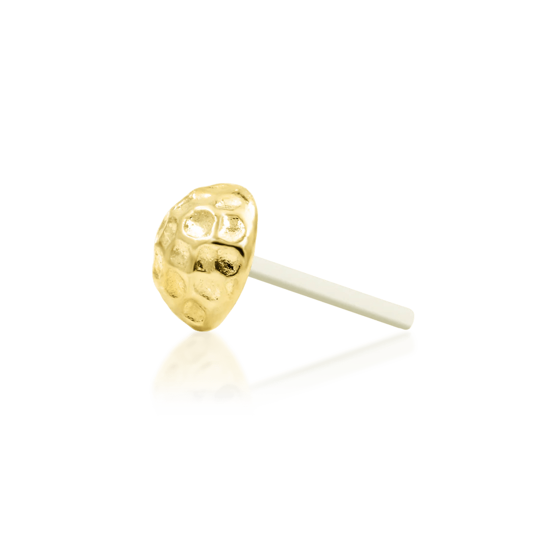 Hammered Dome – Textured 3D Disk – 14K Gold Threadless End - piercing - zone.com