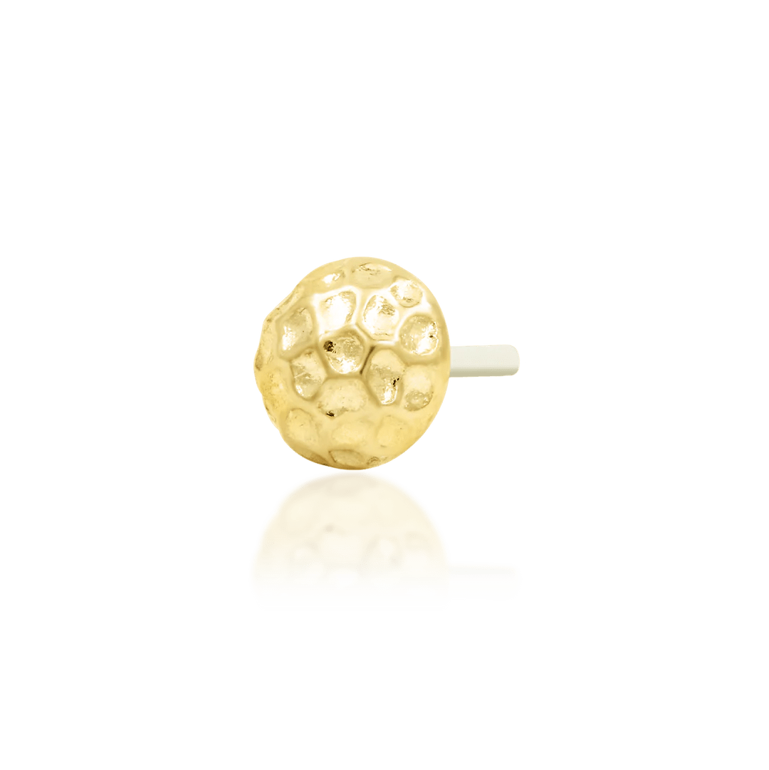 Hammered Dome – Textured 3D Disk – 14K Gold Threadless End - piercing - zone.com