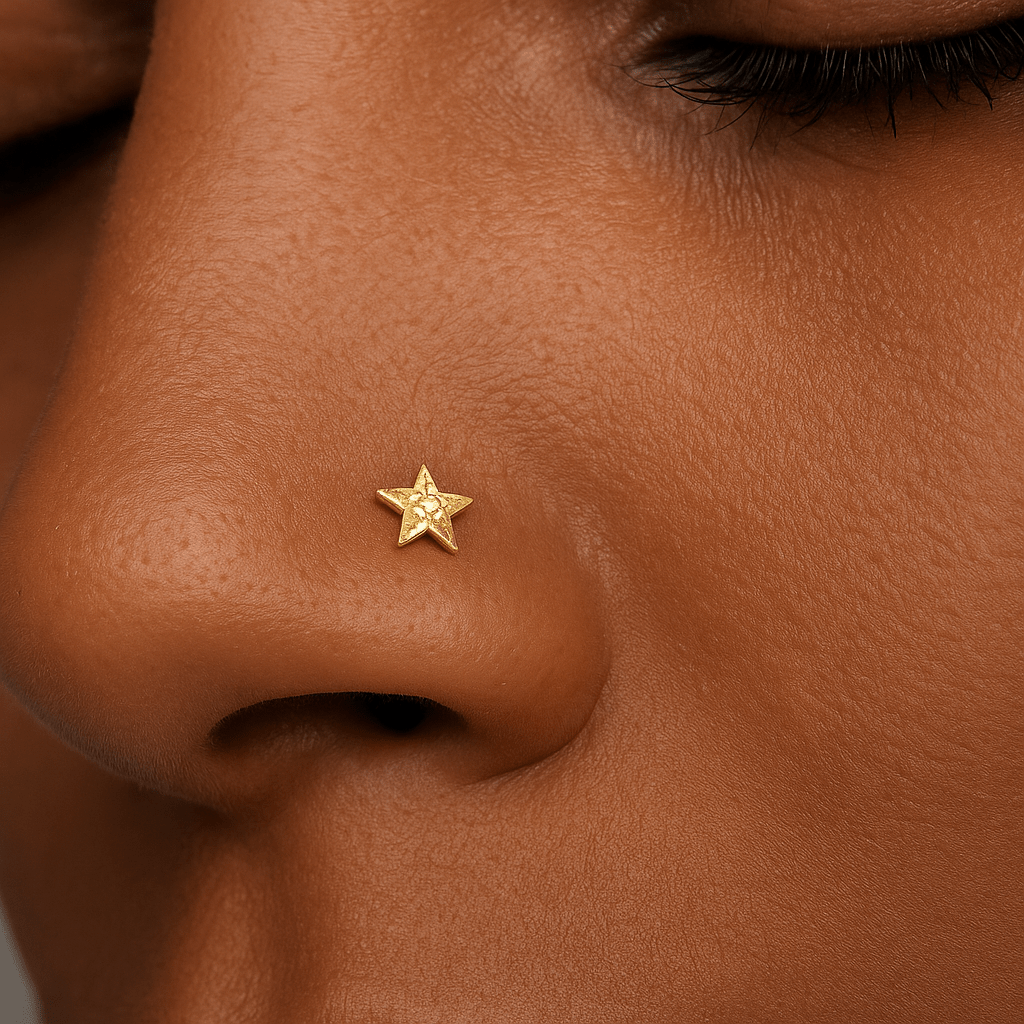 Hammered Star – 14K Gold Threadless End - piercing - zone.com