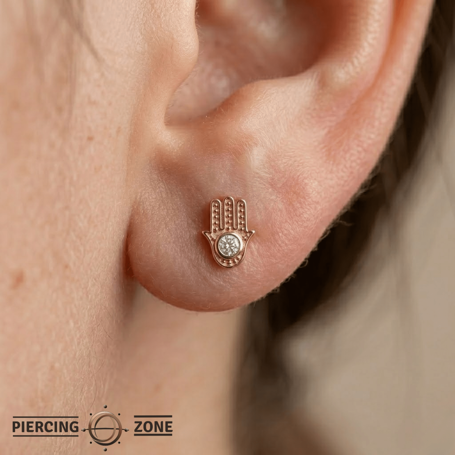 Hamsa - 14K Gold Stone Threadless/Threaded End - piercing - zone.com