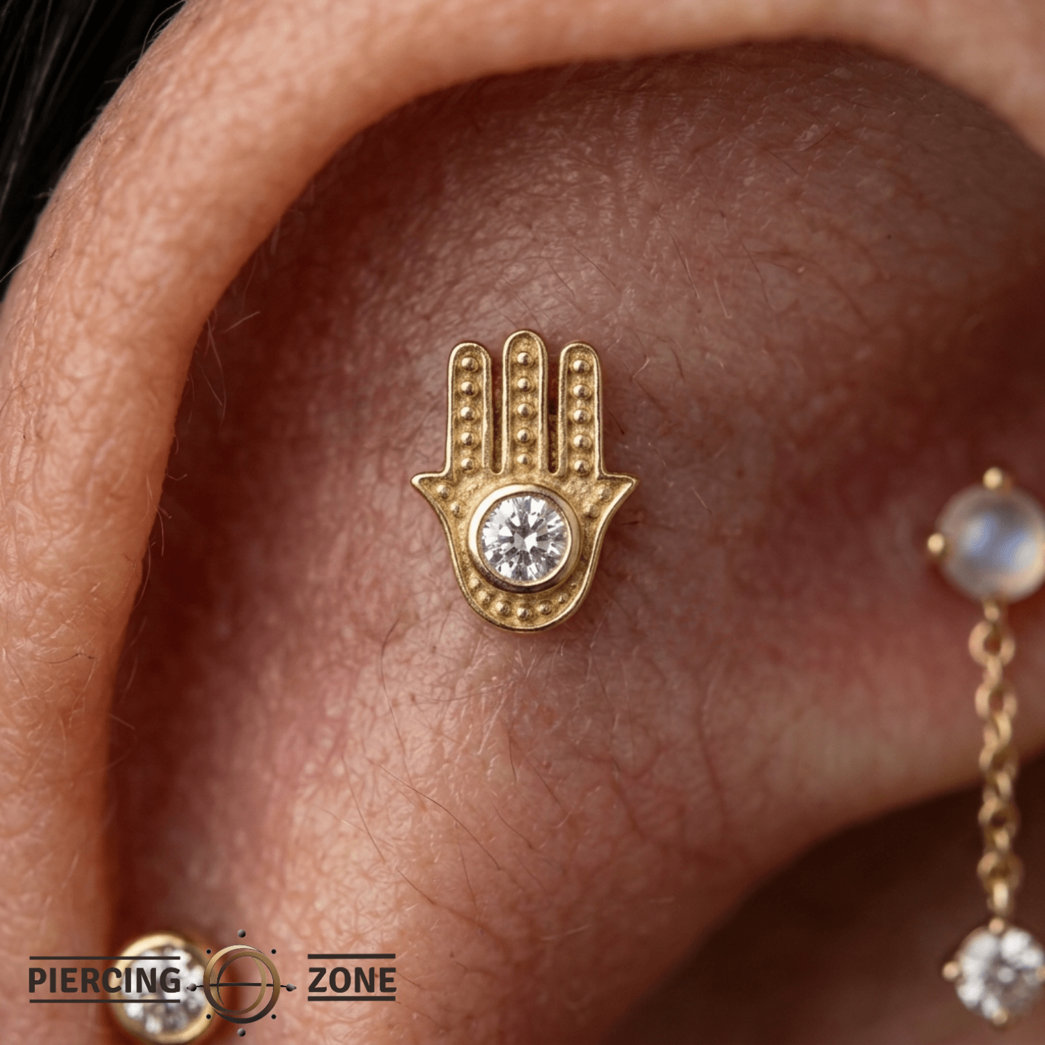Hamsa - 14K Gold Stone Threadless/Threaded End - piercing - zone.com