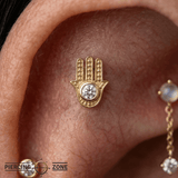 Hamsa - 14K Gold Stone Threadless/Threaded End - piercing - zone.com