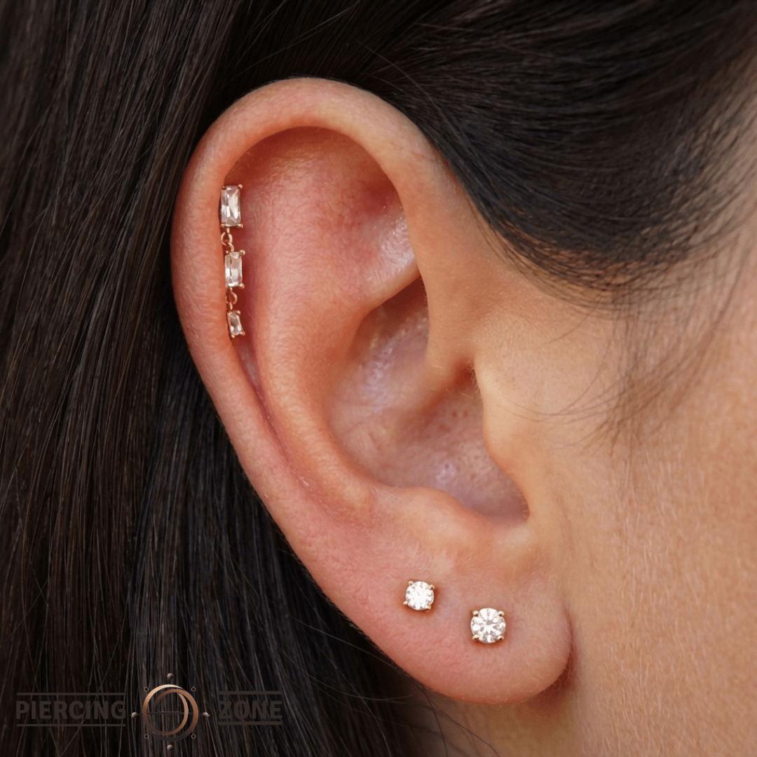 Harlow – 14K Gold Swarovski CZ Tapered Trio Threadless End - piercing - zone.com