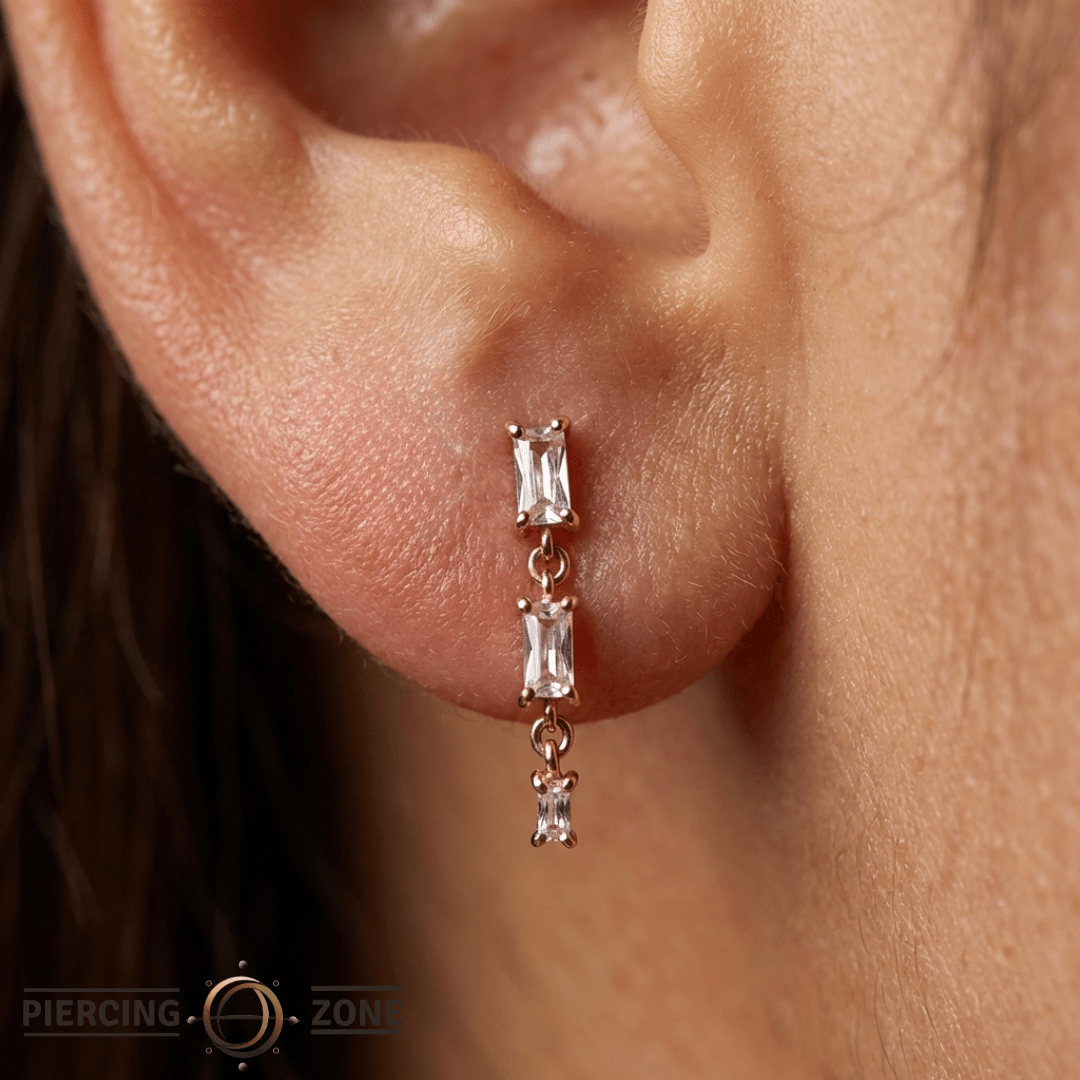 Harlow – 14K Gold Swarovski CZ Tapered Trio Threadless End - piercing - zone.com