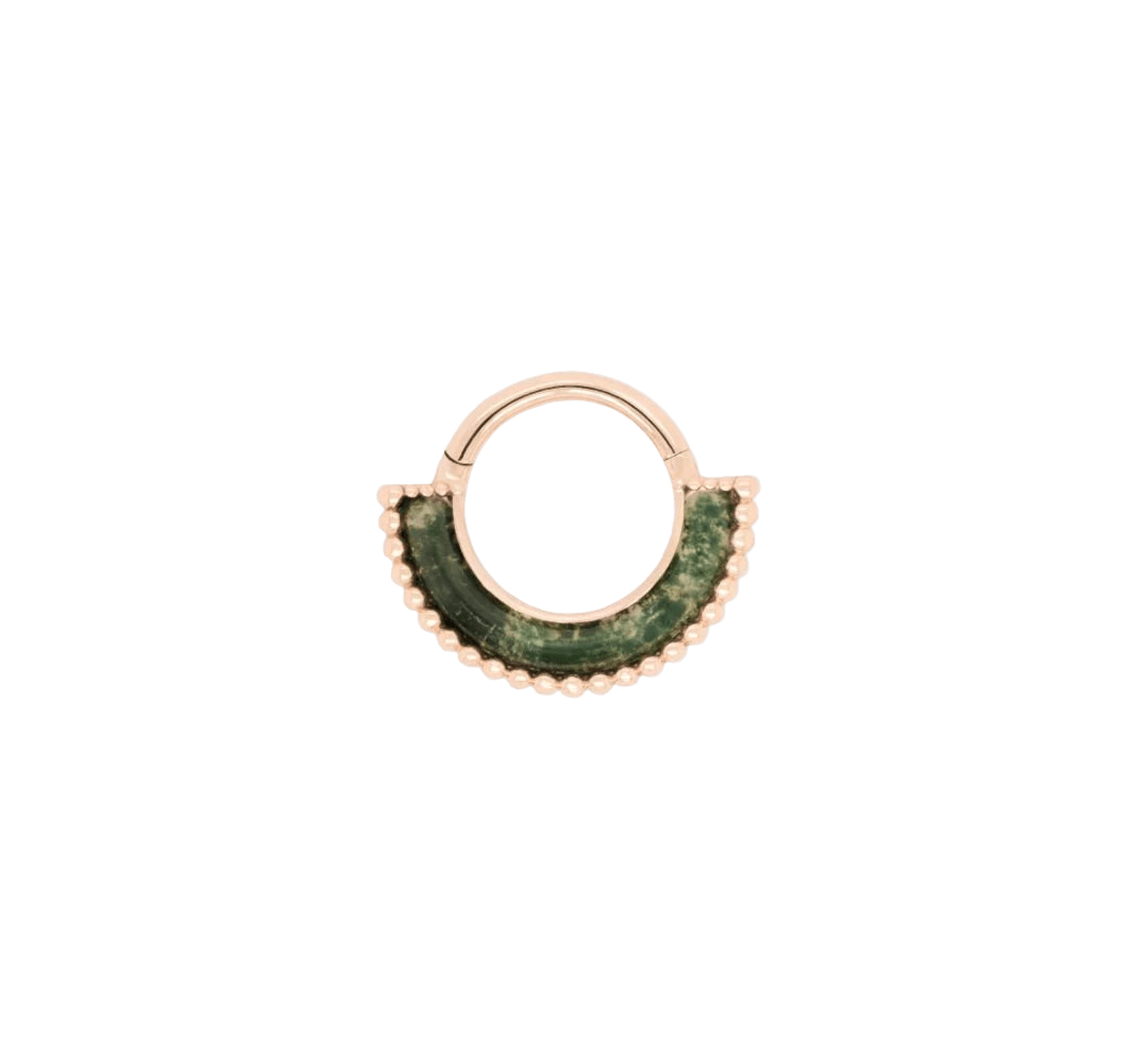Harmonic Clicker – Moss Agate – 14K Gold - piercing - zone.com