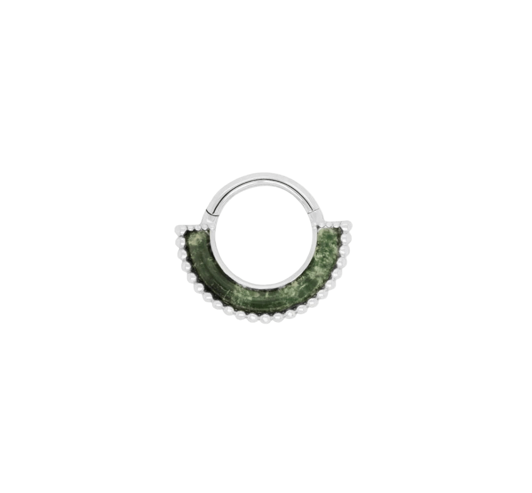 Harmonic Clicker – Moss Agate – 14K Gold - piercing - zone.com