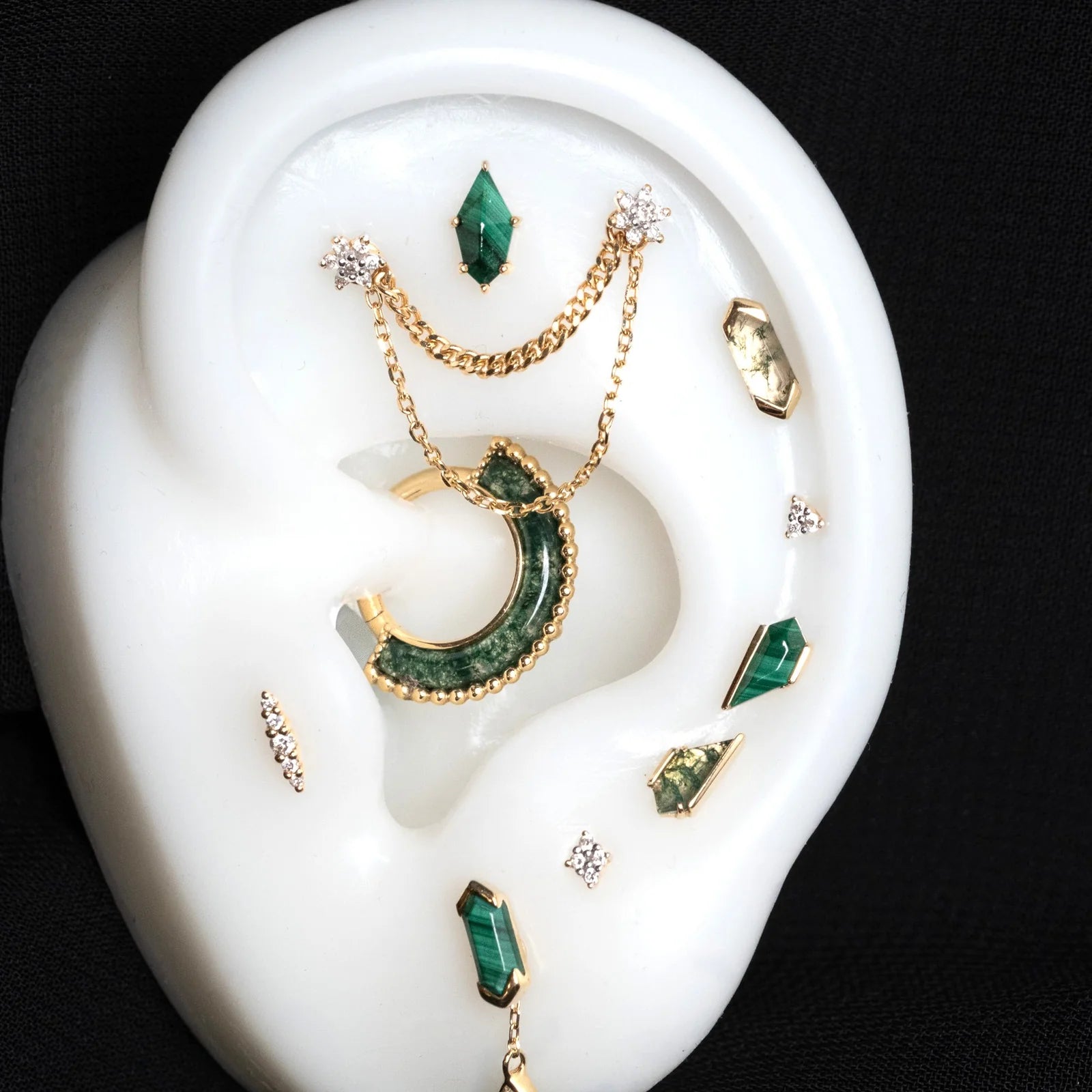 Harmonic Clicker – Moss Agate – 14K Gold - piercing - zone.com