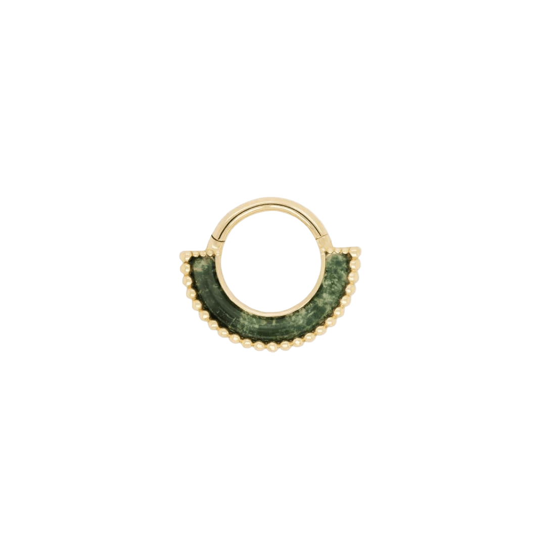 Harmonic Clicker – Moss Agate – 14K Gold - piercing - zone.com