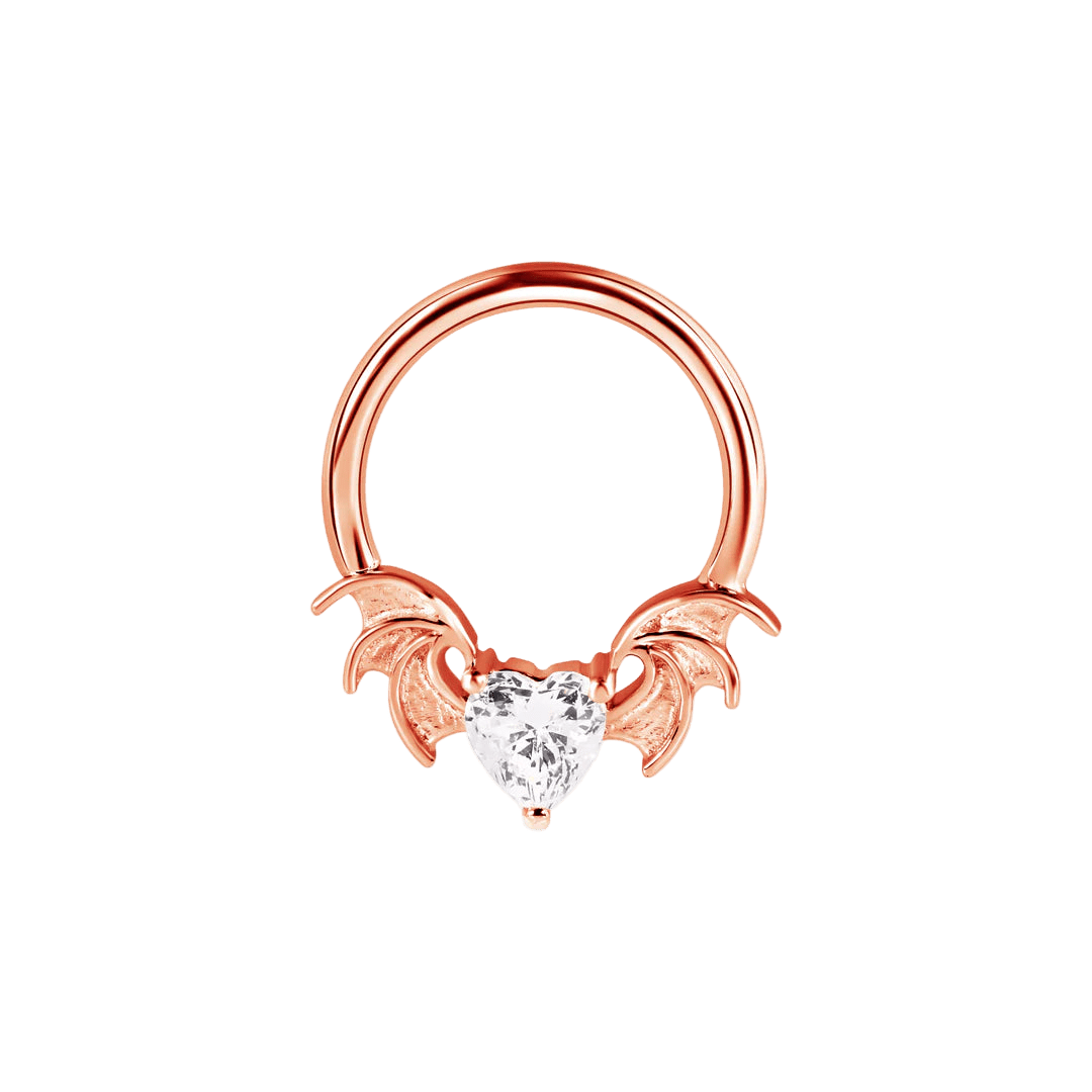 Heart Bat Seamless Ring – 14K Gold Winged Heart Design - piercing - zone.com