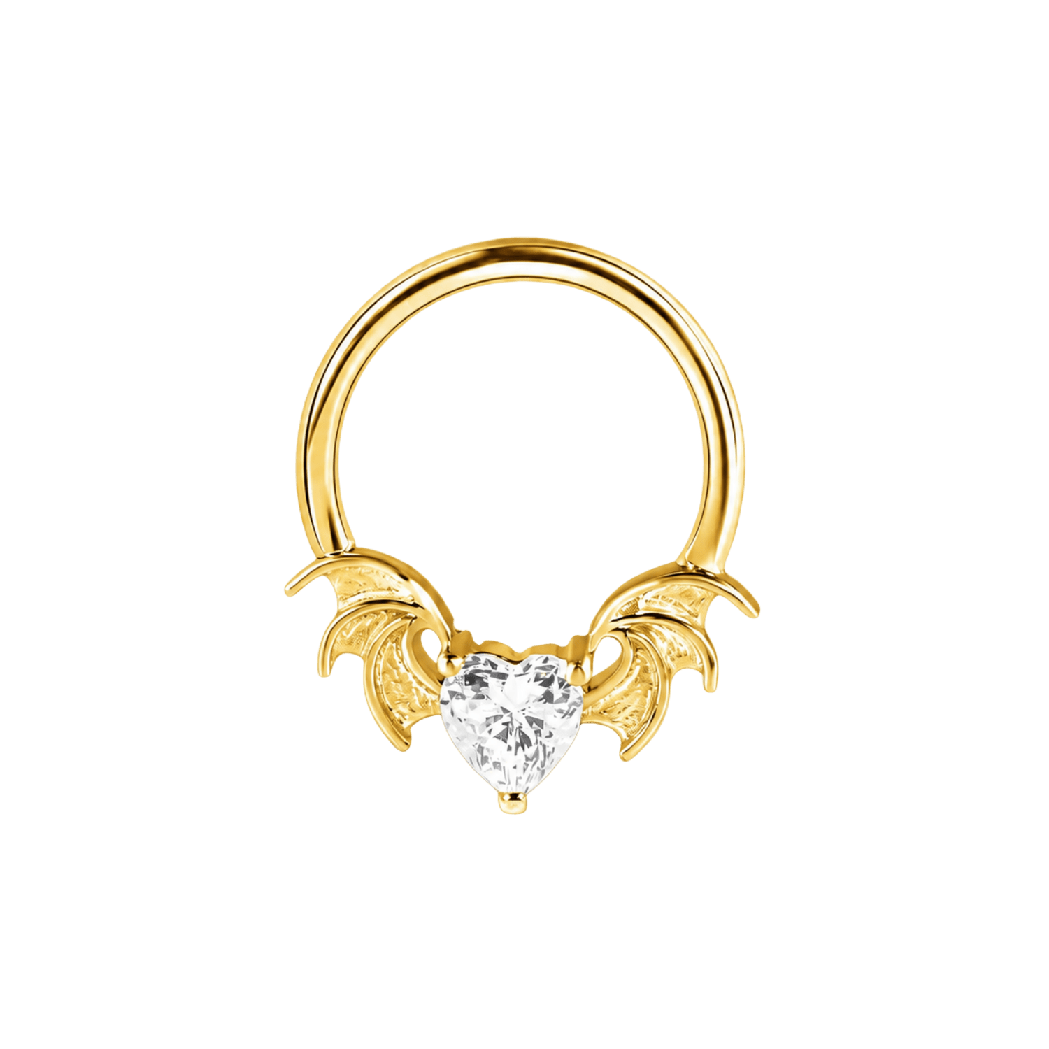 Heart Bat Seamless Ring – 14K Gold Winged Heart Design - piercing-zone.com