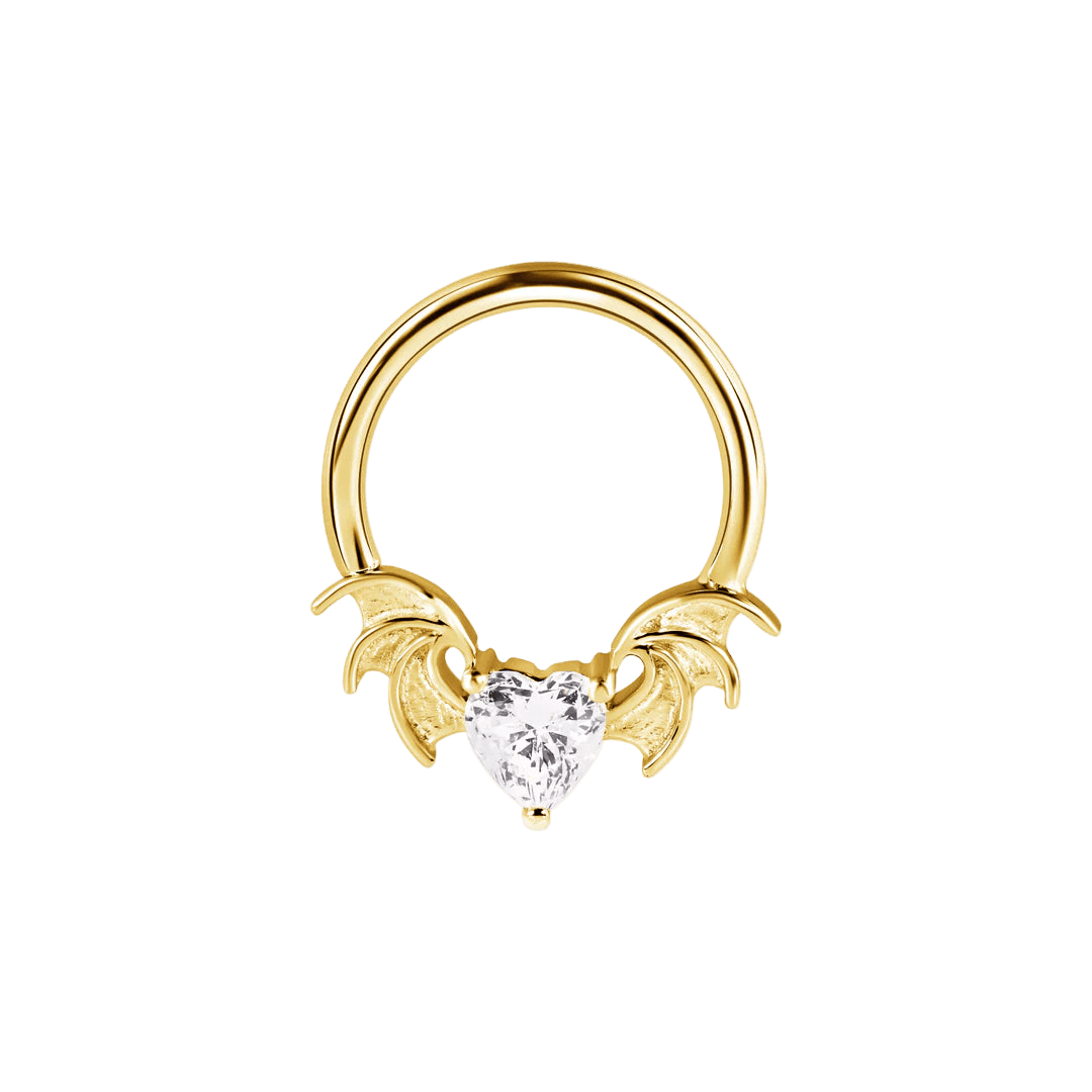 Heart Bat Seamless Ring – 14K Gold Winged Heart Design - piercing - zone.com