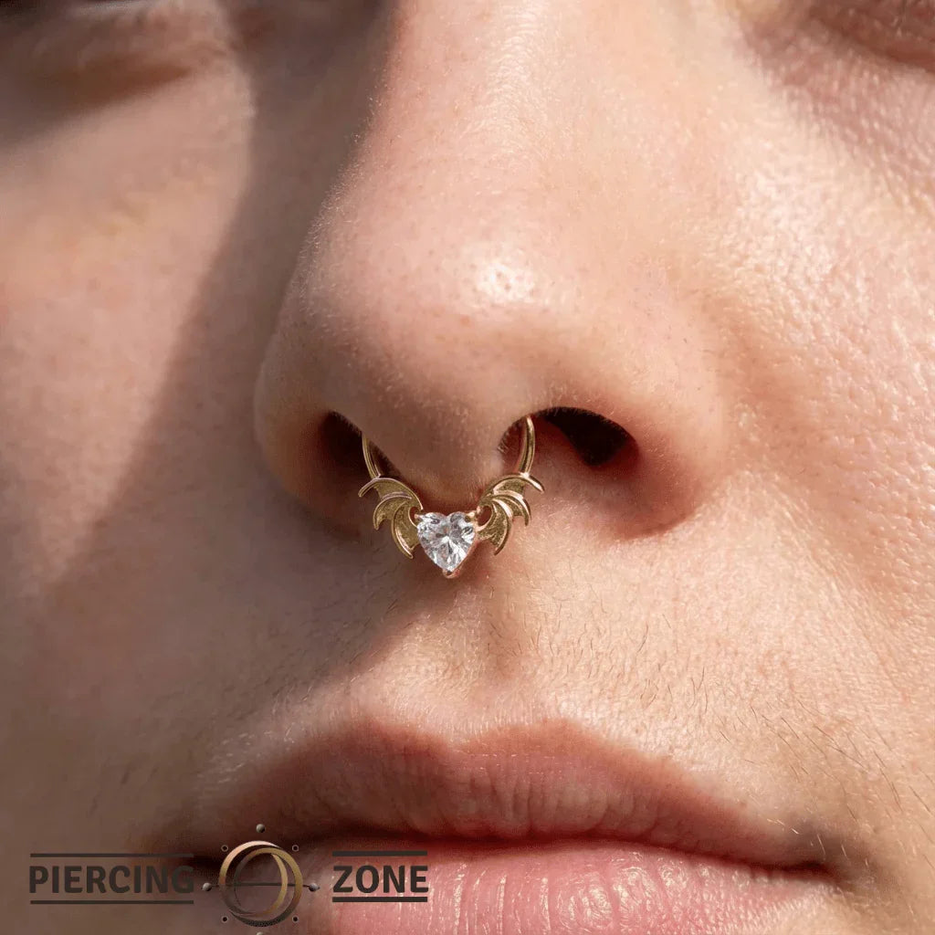 Heart Bat Seamless Ring – 14K Gold Winged Heart Design - piercing - zone.com