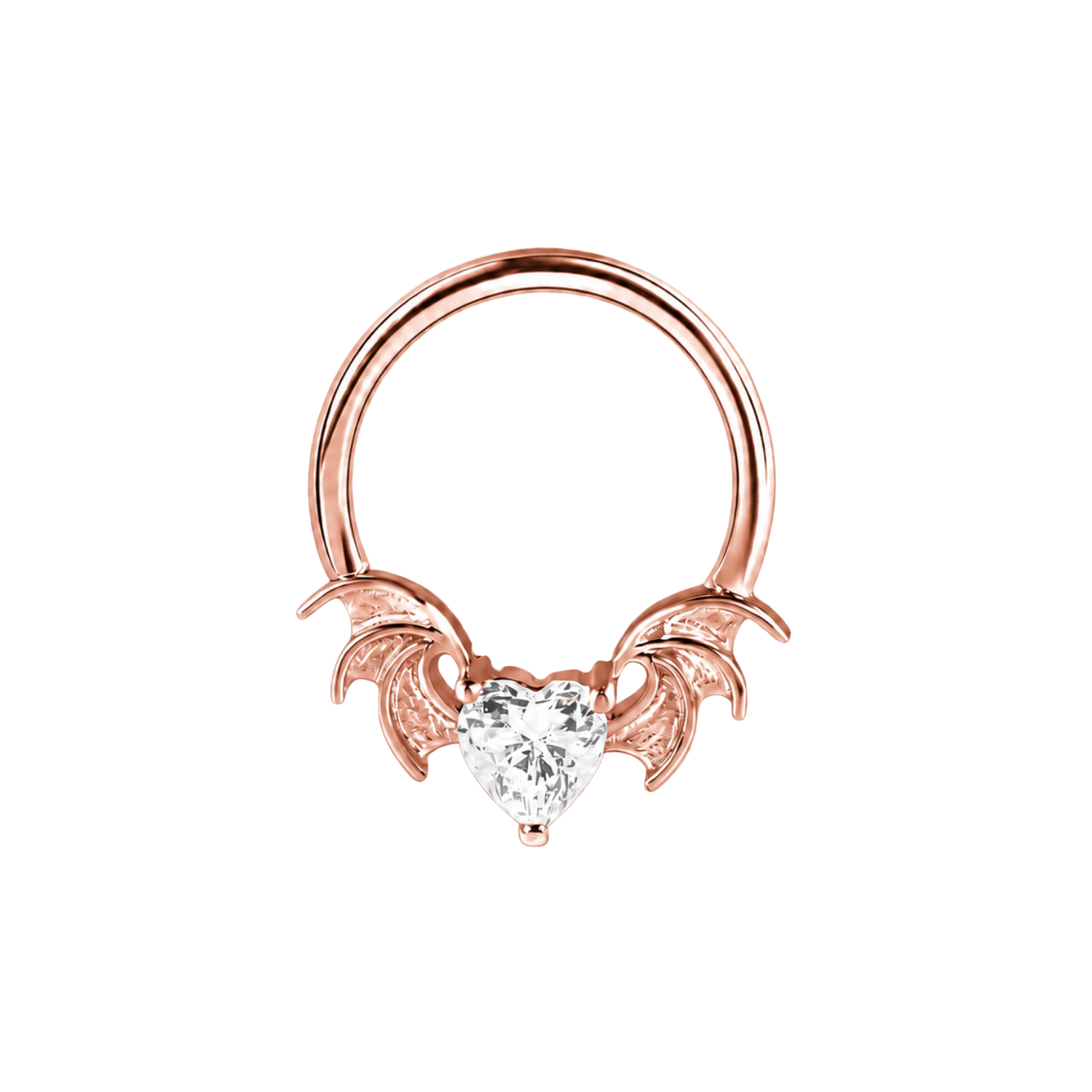 Heart Bat Seamless Ring – 14K Gold Winged Heart Design - piercing-zone.com