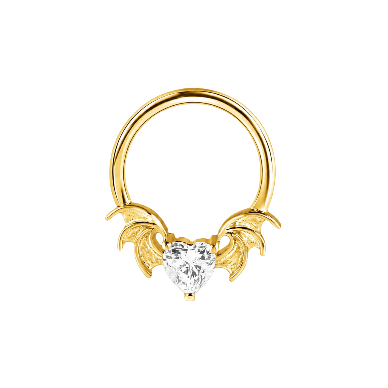 Heart Bat Seamless Ring – 14K Gold Winged Heart Design