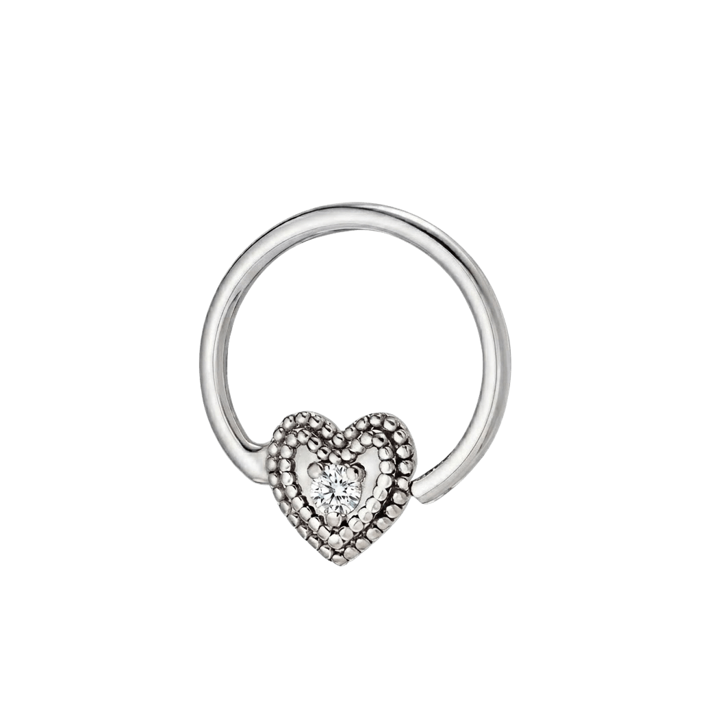 Heart Double Milgrain - 14K Gold Gem Fixed Bead Ring - piercing - zone.com