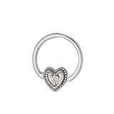Heart Double Milgrain - 14K Gold Gem Fixed Bead Ring - piercing - zone.com