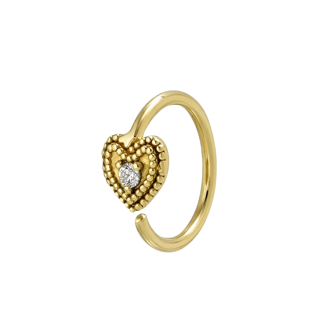 Heart Double Milgrain - 14K Gold Gem Fixed Bead Ring - piercing - zone.com