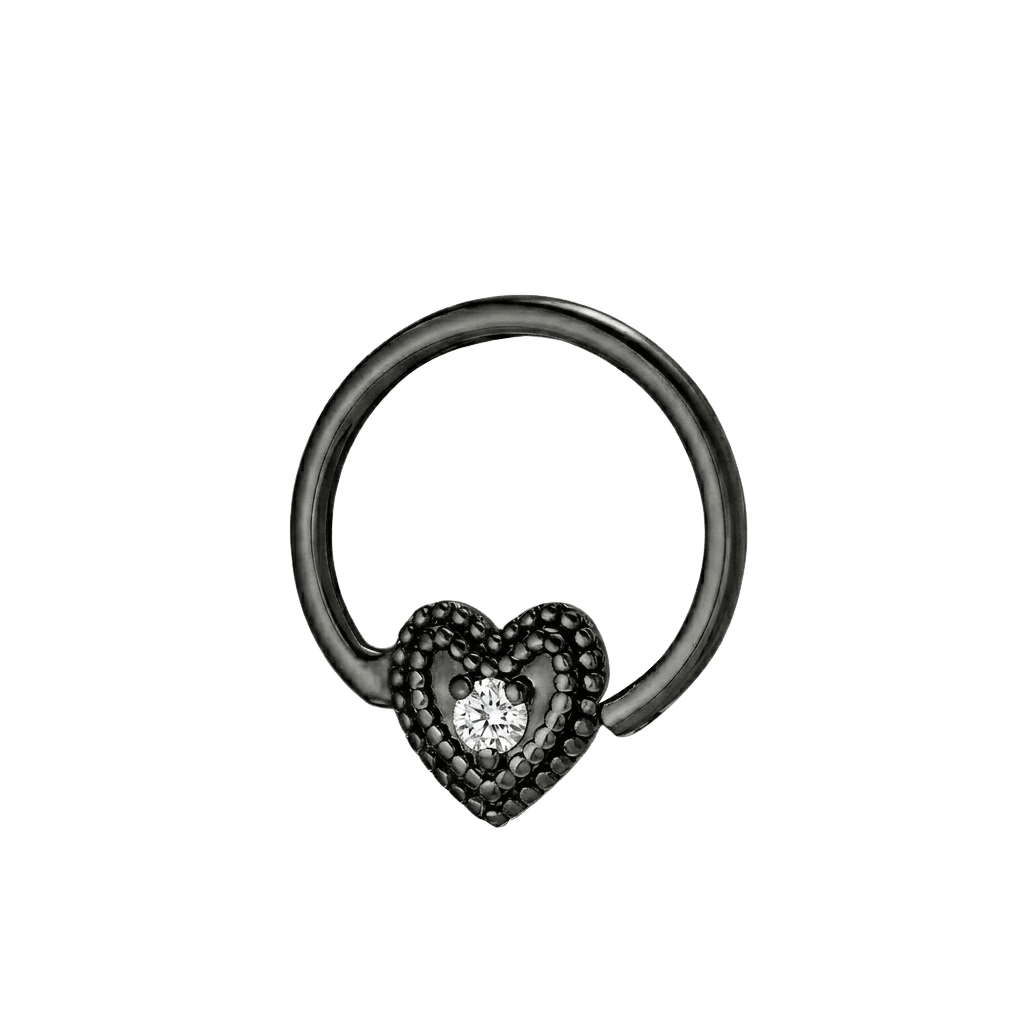 Heart Double Milgrain - 14K Gold Gem Fixed Bead Ring - piercing - zone.com