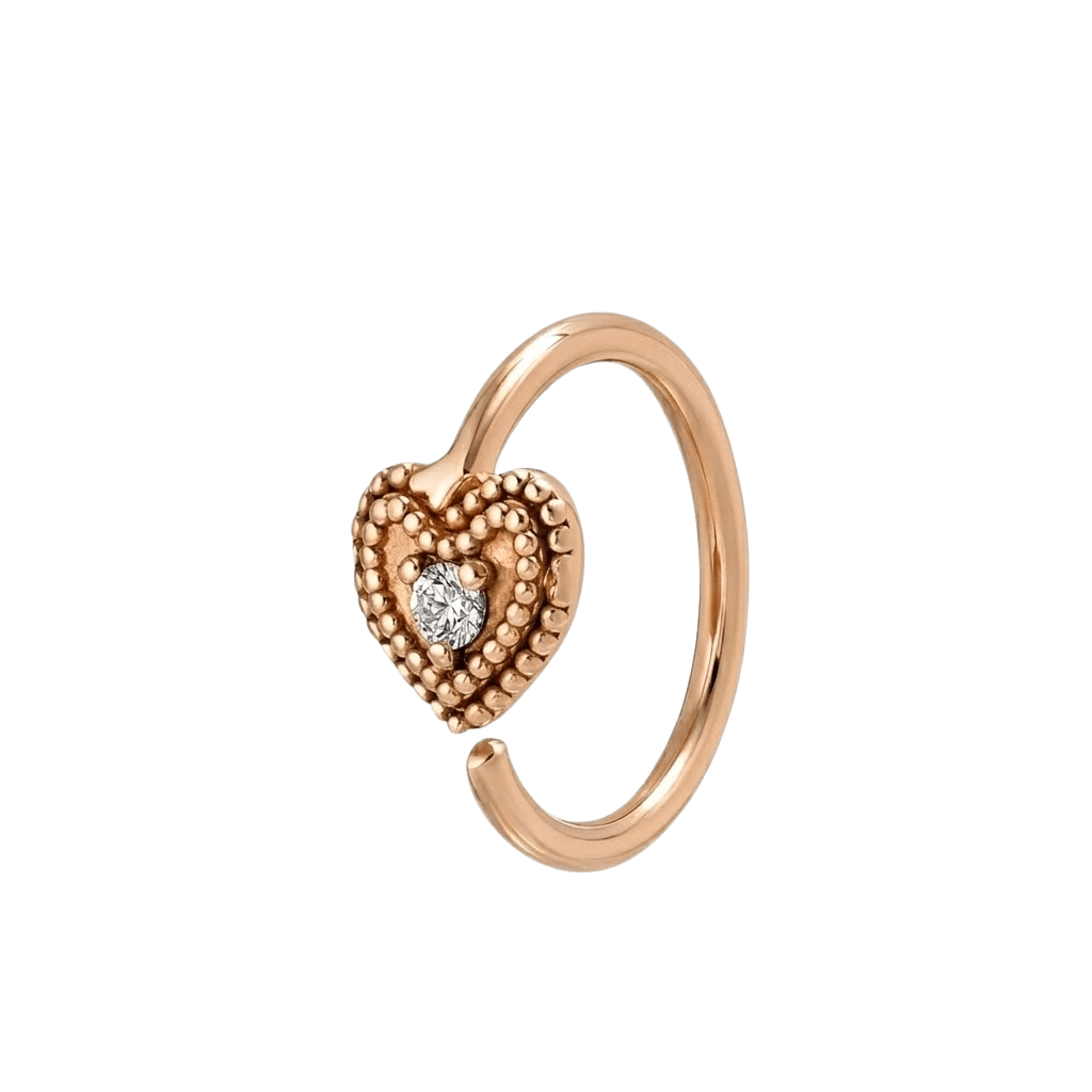 Heart Double Milgrain - 14K Gold Gem Fixed Bead Ring - piercing - zone.com