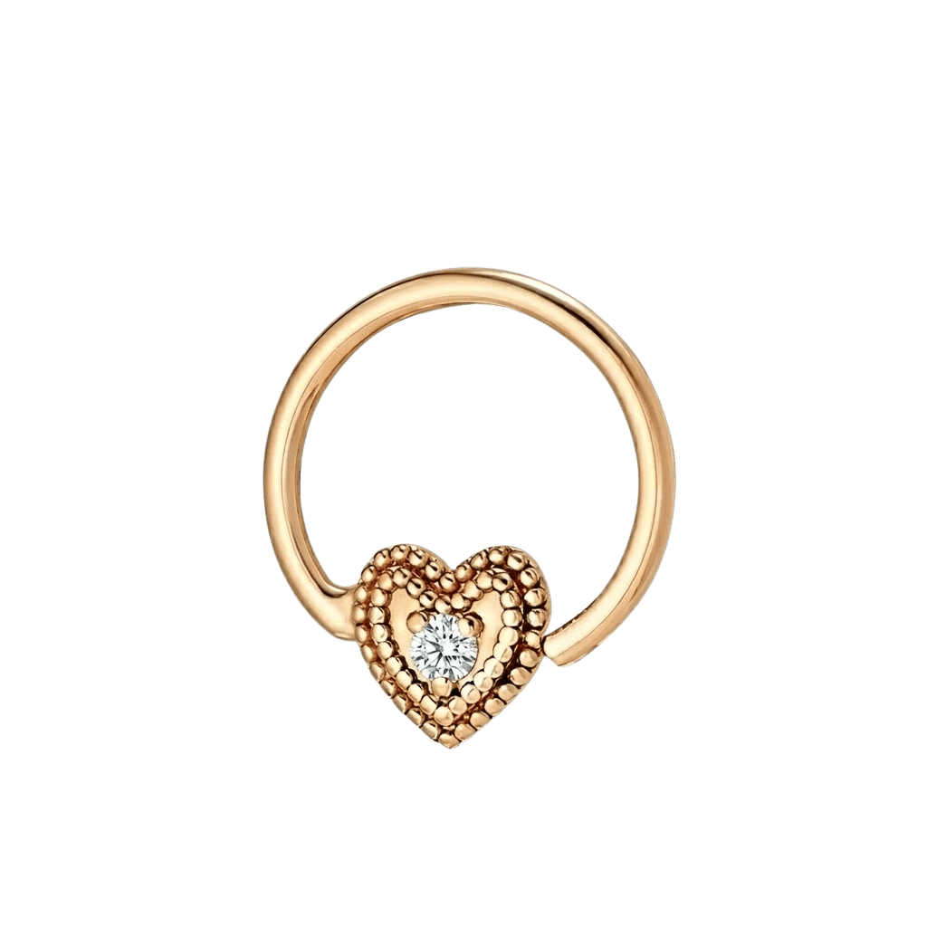 Heart Double Milgrain - 14K Gold Gem Fixed Bead Ring - piercing - zone.com