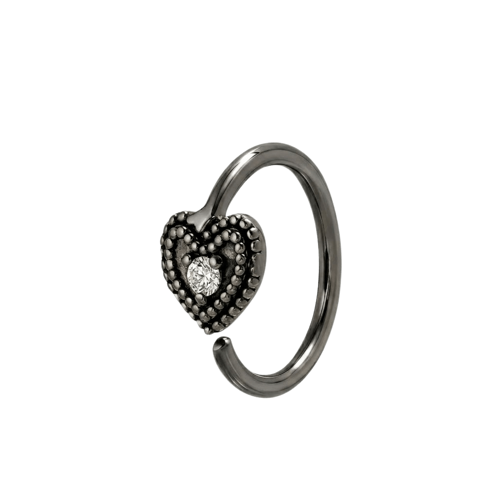 Heart Double Milgrain - 14K Gold Gem Fixed Bead Ring - piercing - zone.com