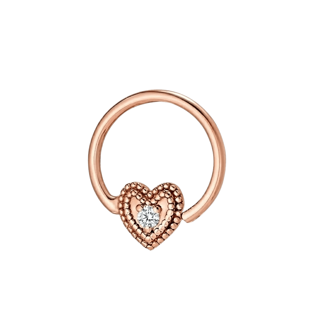 Heart Double Milgrain - 14K Gold Gem Fixed Bead Ring - piercing - zone.com