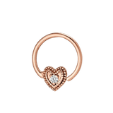 Heart Double Milgrain - 14K Gold Gem Fixed Bead Ring - piercing - zone.com