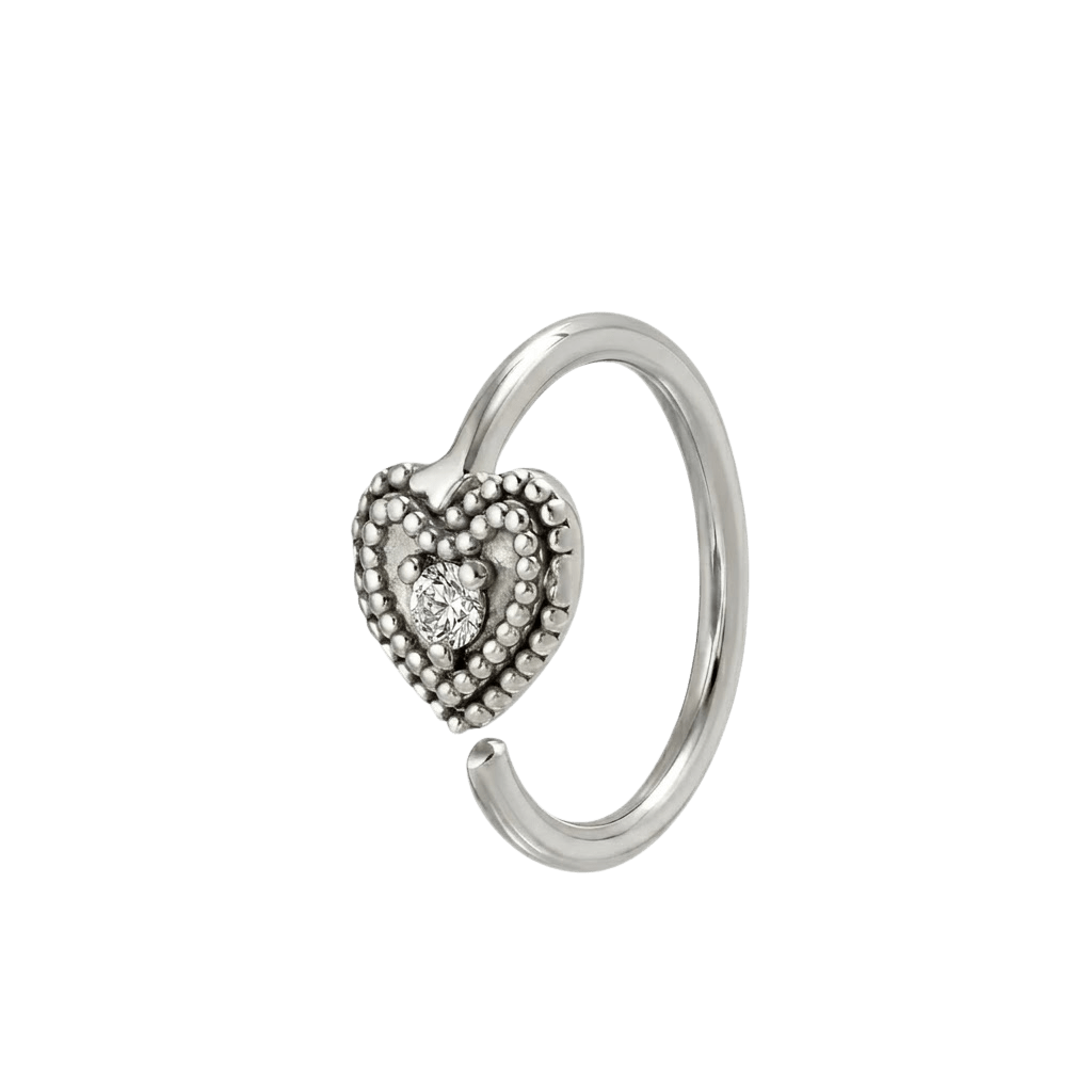 Heart Double Milgrain - 14K Gold Gem Fixed Bead Ring - piercing - zone.com