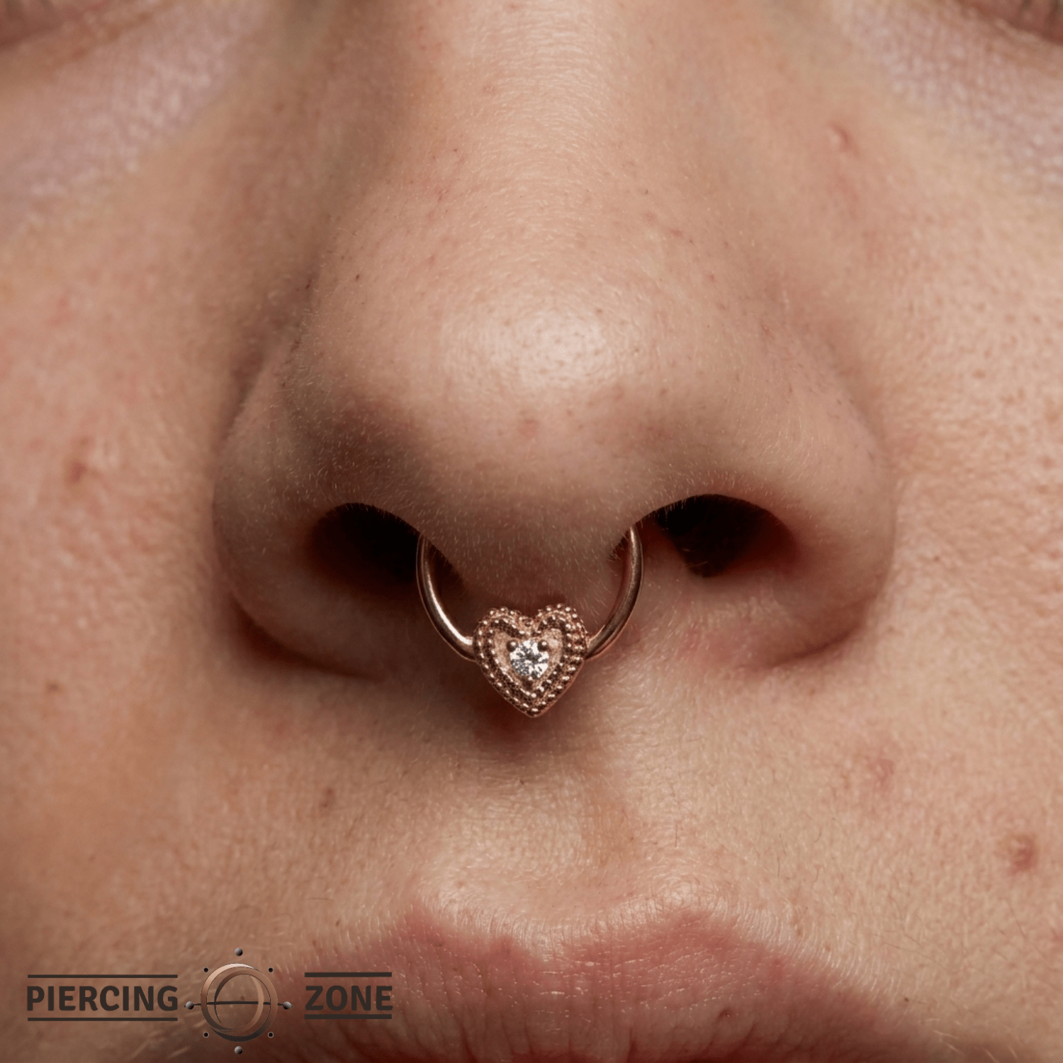 Heart Double Milgrain - 14K Gold Gem Fixed Bead Ring - piercing - zone.com