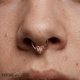 Heart Double Milgrain - 14K Gold Gem Fixed Bead Ring - piercing - zone.com