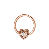 Heart Double Milgrain - 14K Gold Gem Fixed Bead Ring