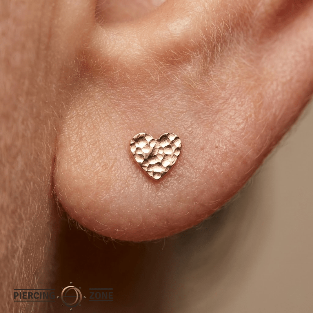Heart Hammered – 14K Gold Threadless/Threaded End - piercing - zone.com