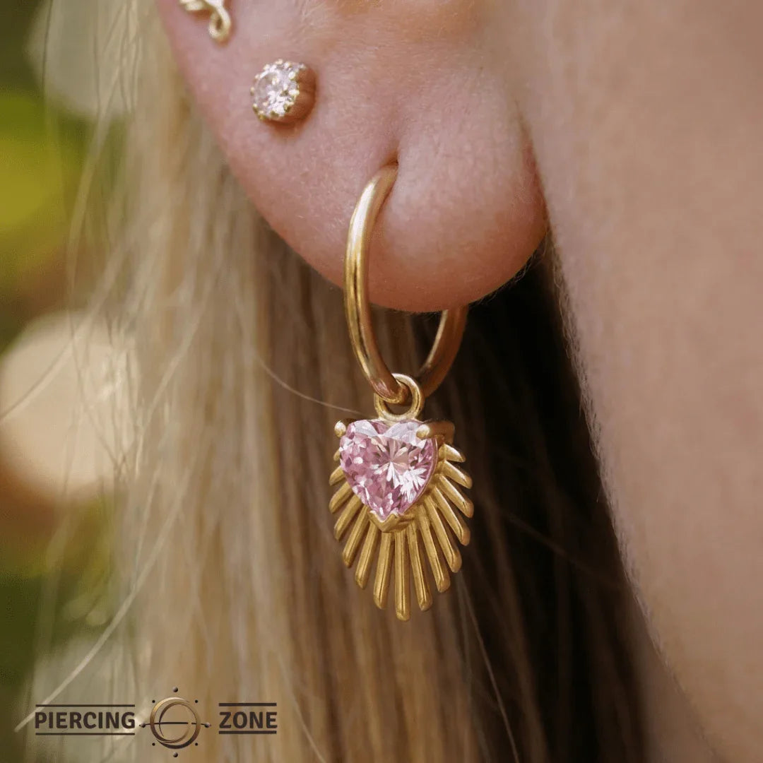 Heart Light Beam – 14K & 18K Gold Gemstone Charm - piercing - zone.com
