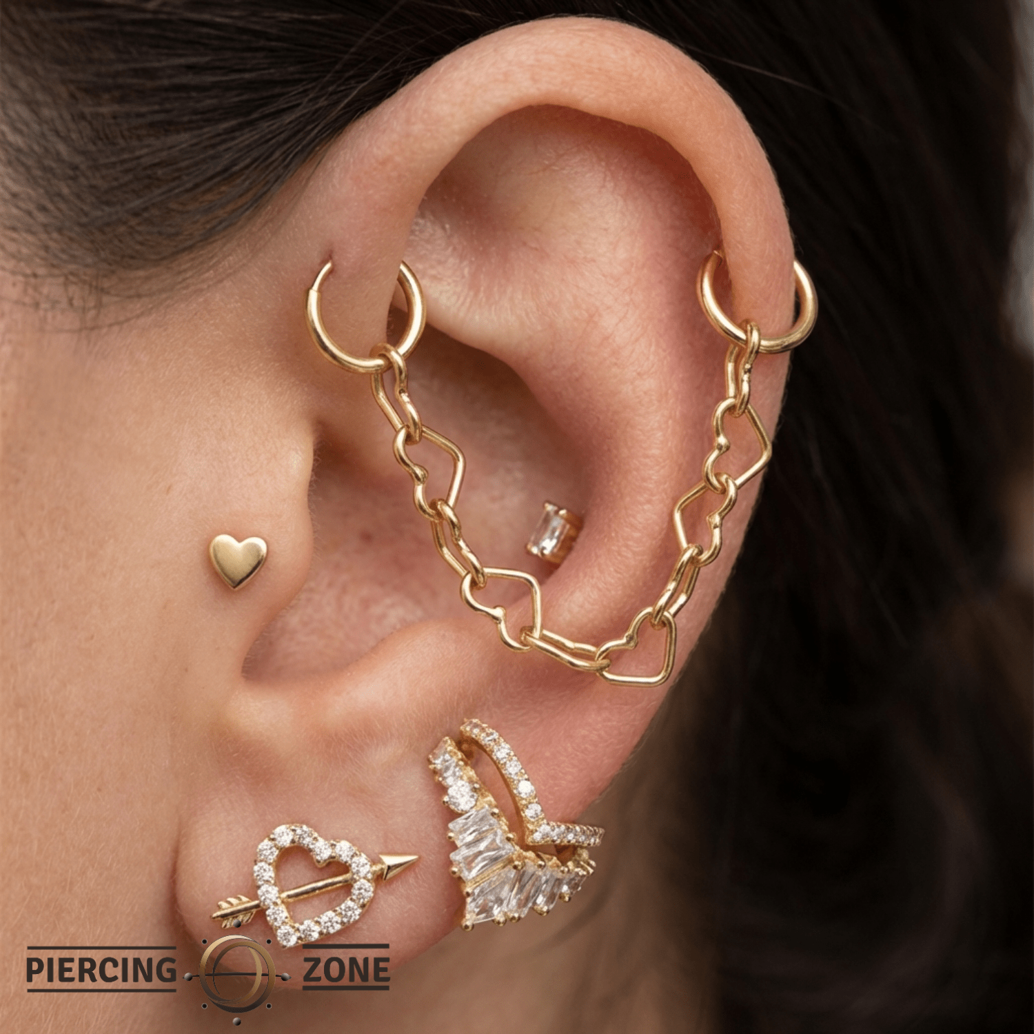 Heart Link Chain – 14K Gold Piercing Chain - piercing - zone.com