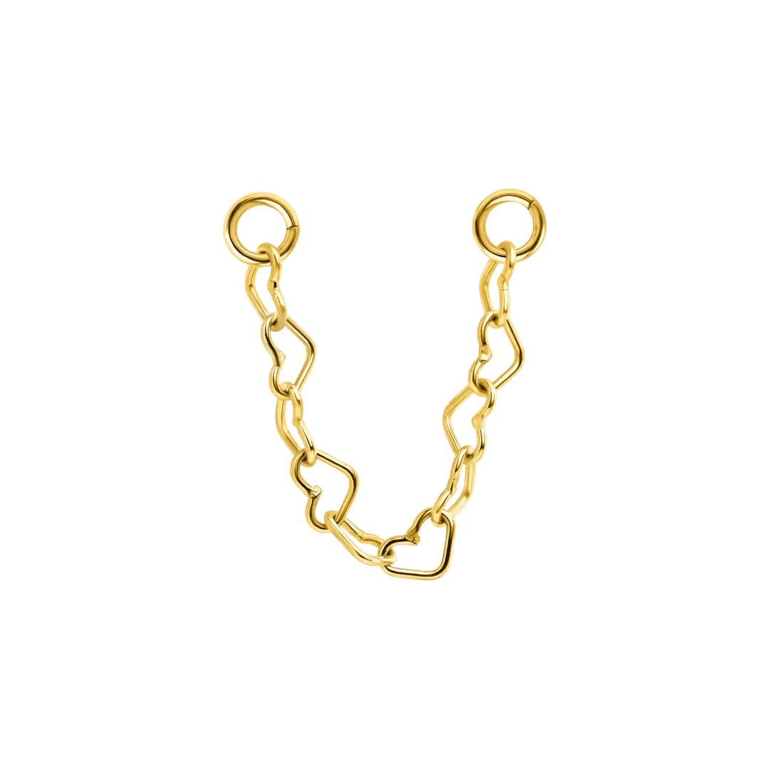 Heart Link Chain – 14K Gold Piercing Chain - piercing - zone.com