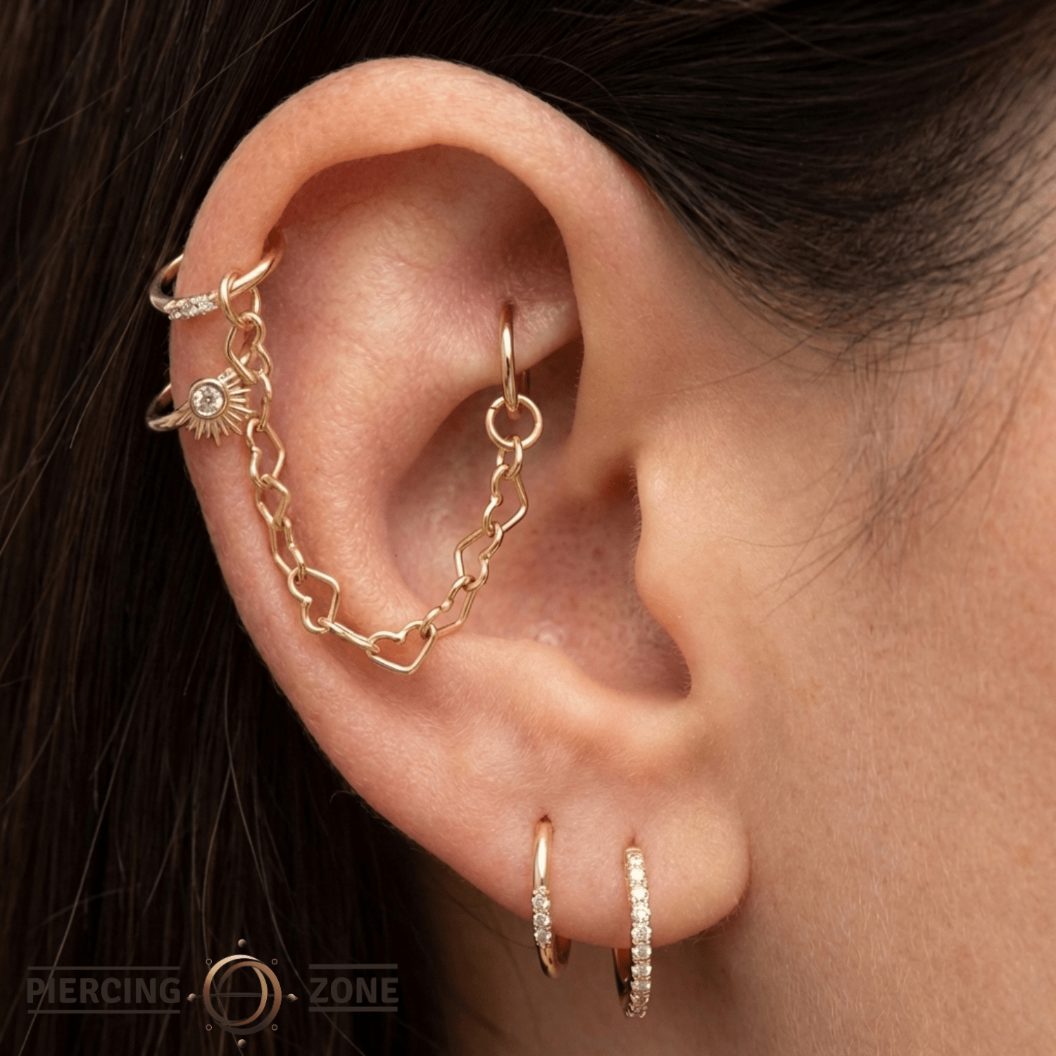 Heart Link Chain – 14K Gold Piercing Chain - piercing - zone.com