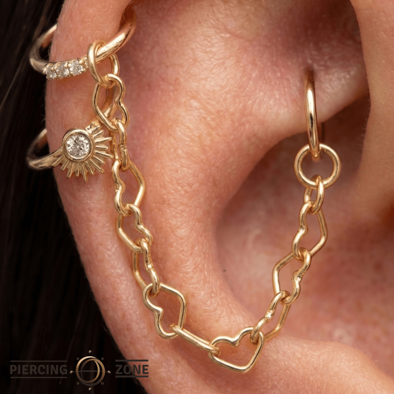Heart Link Chain – 14K Gold Piercing Chain - piercing - zone.com